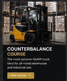 Counterbalance forklift in a warehouse training environment